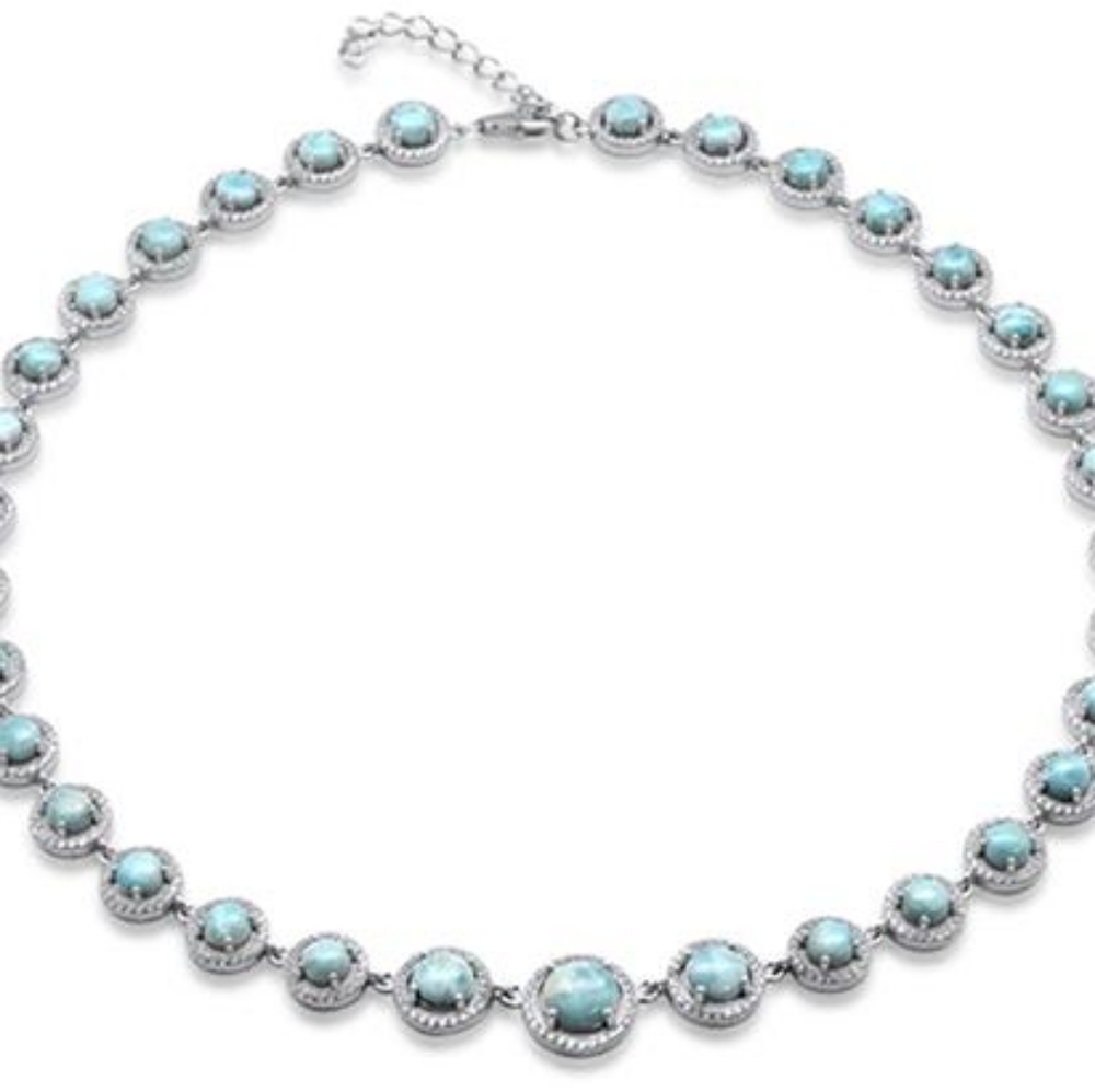 natural larimar . 925 sterling silver necklace